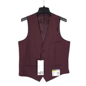 Bar III Mens Slim Fit Suit Vest Sz Medium Burgundy Red Solid Wool Active Stretch